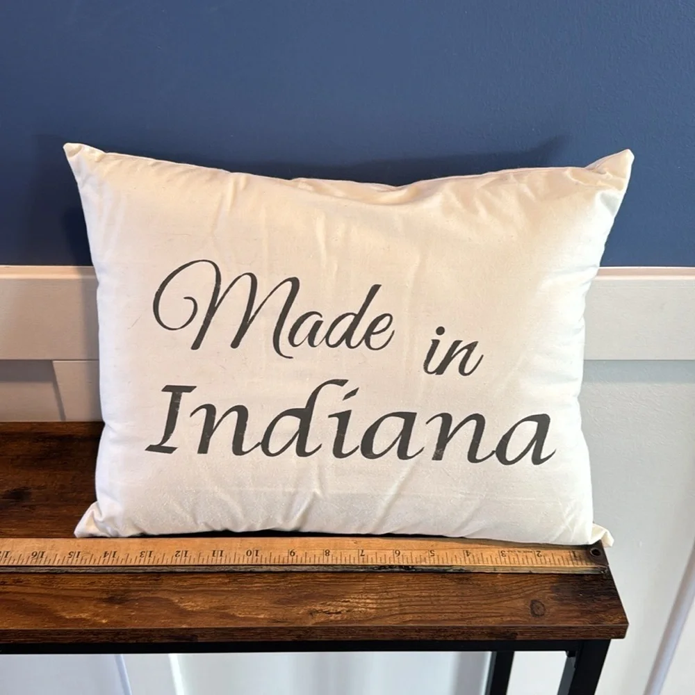 Made in Indiana decor pillow white gray baby decor farm house Hoosier